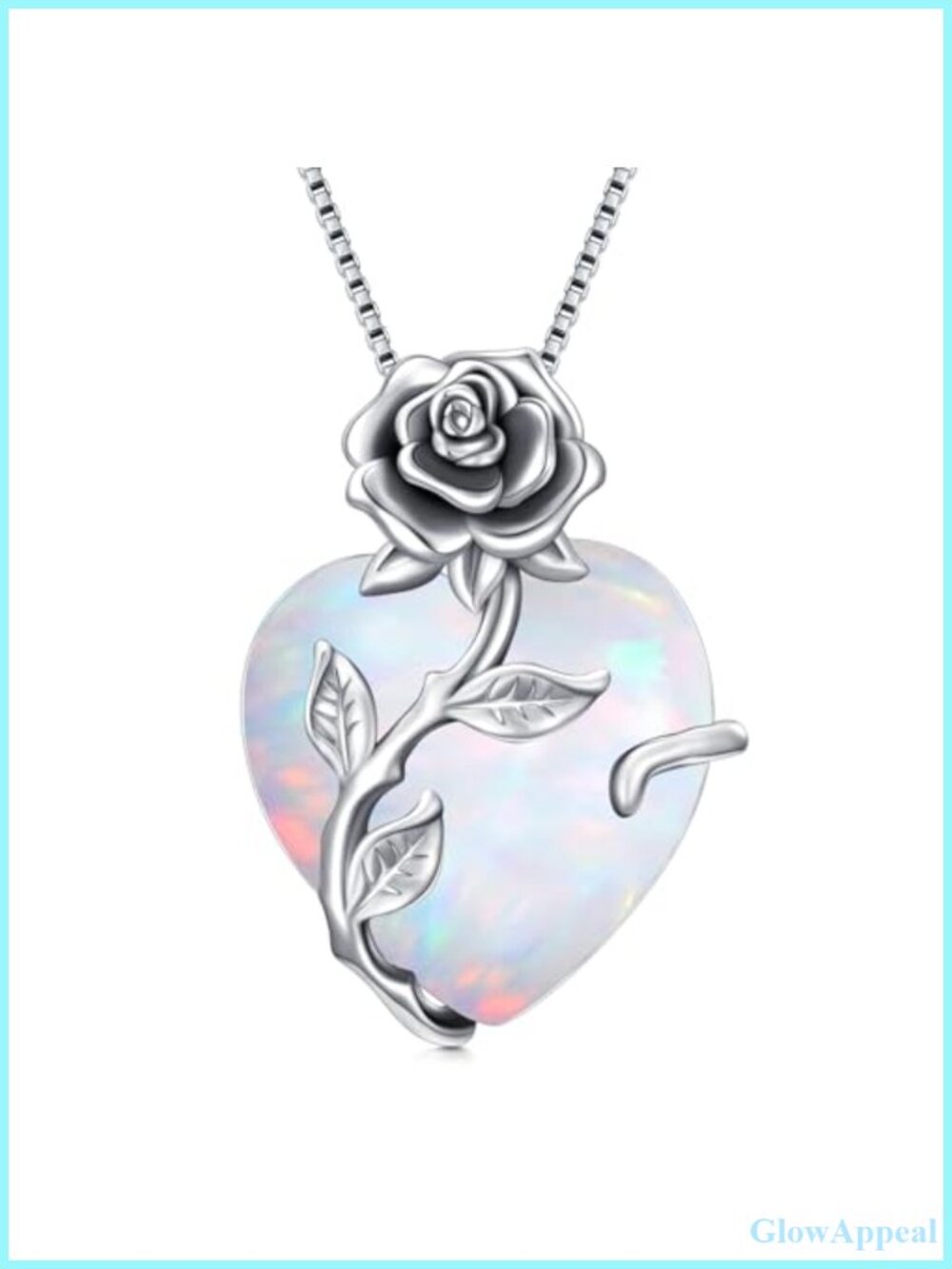 925 Sterling Silver Opal Heart Necklace Birthstone Pendant 18in